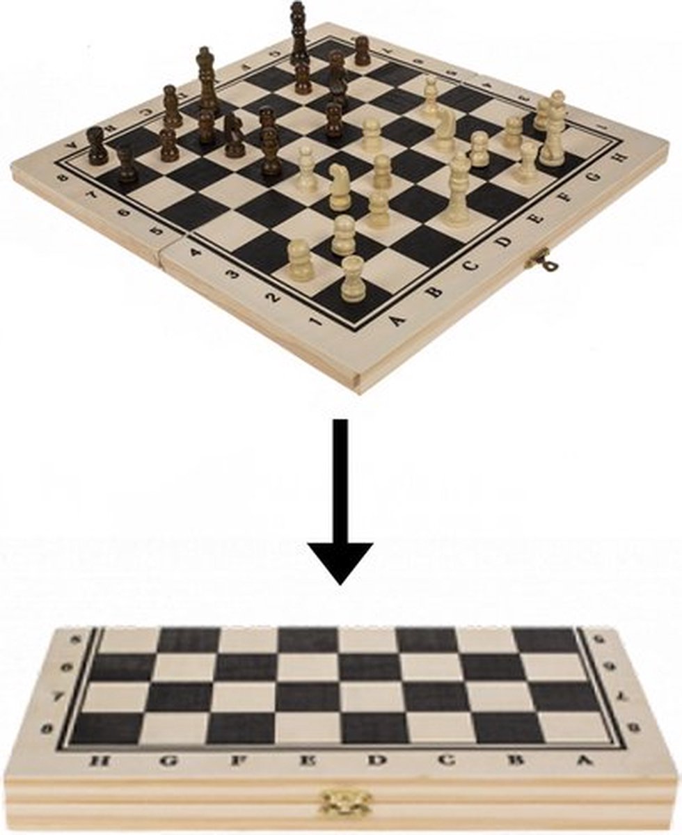 Houten Schaakbord met Schaakstukken | Luxe Schaakspel Hout | 21x21cm